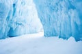 close-up of a glaciers blue crevasses