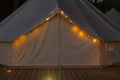 Close-up of glamping bell tent at night Royalty Free Stock Photo