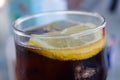 Close up of glass of cola with lemon Royalty Free Stock Photo