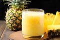 close up of a glass filled with frothy pineapple juice