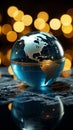 A close up of a glass globe with a focus on financial report