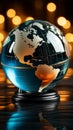 A close up of a glass globe with a focus on financial report