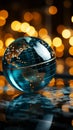 A close up of a glass globe with a focus on financial report