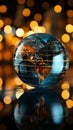 A close up of a glass globe with a focus on financial report