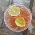 Close up of glass of ice lemon tea Royalty Free Stock Photo