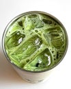 Close up of a glass iced matcha latte Royalty Free Stock Photo