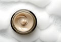 Close up Glass jar with beige cream