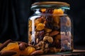 close-up of glass jar filled with dried fruits and nuts Royalty Free Stock Photo