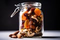 close-up of glass jar filled with dried fruits and nuts Royalty Free Stock Photo