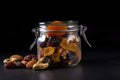 close-up of glass jar filled with dried fruits and nuts Royalty Free Stock Photo