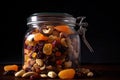 close-up of glass jar filled with dried fruits and nuts Royalty Free Stock Photo