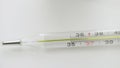 A close-up of a glass mercury thermometer shows a low temperature Royalty Free Stock Photo