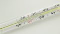 A close-up of a glass mercury thermometer shows a low temperature Royalty Free Stock Photo