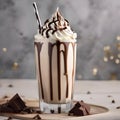 A close-up of a glass of milkshake with chocolate drizzle and whipped cream3