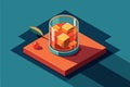 Close-up of a glass of orange juice with ice cubes inside, Old fashioned cocktail Customizable Isometric Illustration