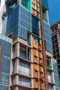 Close up of glass skyscraper under construction in downtown Chicago