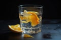 close-up of glass of water with slice of orange and lemon peels floating Royalty Free Stock Photo