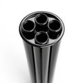 Close-up of glossy black metal pipe with four circular openings