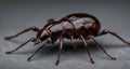 Close-up of a glossy, dark brown beetle with long antennae