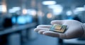 Close-up of gloved hand holding a computer microchip in a modern laboratory with blurred background and cool lighting Royalty Free Stock Photo