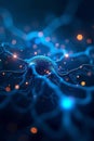 Close up of glowing artificial neural network with illuminated synapses, symbolizing AI, brain activity, digital data processing Royalty Free Stock Photo