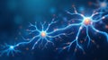 Close up of glowing artificial neural network with illuminated synapses, symbolizing AI, brain activity, digital data processing Royalty Free Stock Photo