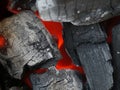 Close up of glowing coals in a barbecue grill, charcoal background Royalty Free Stock Photo