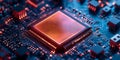 Close up of a glowing computer chip