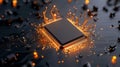 Closeup of a glowing computer chip with electric sparks dark background Royalty Free Stock Photo