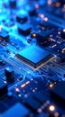 Close-up of a glowing computer processor chip and circuit board design Royalty Free Stock Photo
