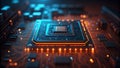Close Up of a Glowing Computer Processor Circuit Board Royalty Free Stock Photo