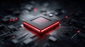 Close-up of a glowing computer processor on a circuit board. Royalty Free Stock Photo