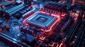 Close-up of a glowing CPU on a motherboard Royalty Free Stock Photo