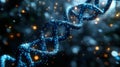 Close-Up of Glowing DNA Strand with Sparkling Particles Generative AI