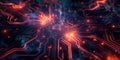 Close-up of a Glowing Electronic Circuit Board with Illuminated Traces - Concept of Advanced Technology and Futurism for High-Tech