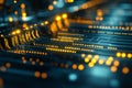 Close up of glowing fiber optic data streams visualizing high speed data transfer network communication and modern digital tech
