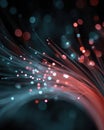 A close-up of glowing fiber optics with red and blue lights extending in dark space Royalty Free Stock Photo