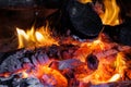 close up of glowing hot coals of a fire Royalty Free Stock Photo