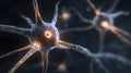 Close-up view of a neuron sending electrical signals, futuristic and scientific concept. Royalty Free Stock Photo