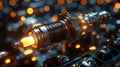 Close-up of a glowing spark plug with a blurred background of orange lights Royalty Free Stock Photo
