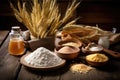 close-up of gluten-free ingredients on a wooden table