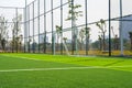 Close-up of the goal and touchline of a brand new football stadium Royalty Free Stock Photo