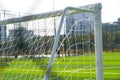 Close-up of the goal and touchline of a brand new football stadium Royalty Free Stock Photo