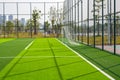 Close-up of the goal and touchline of a brand new football stadium Royalty Free Stock Photo