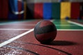 close-up of a goalball with textured surface on a sports court