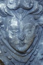Close up goddess Hera is eldest daughter Kronos and Rei, sister and wife of Zeus. Ancient stone statue. Vertical image