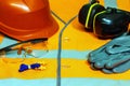Close-up of goggles, helmet, rubber gloves, birushi. Individual Royalty Free Stock Photo