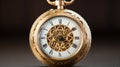 Close-up of a Gold Analog Pocket Watch with a Clock Face and Minute Hand generated by AI tool