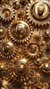 Close-Up of Gold Gears Royalty Free Stock Photo