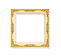 Gold paint picture frame  decorative  with flower and leave patterns isolated on white background , clipping path Royalty Free Stock Photo
